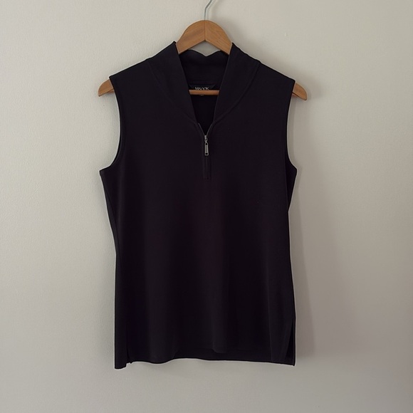 Misook Knit High V-Neck 1/4 Zip Sleeveless Top Black Size S - Picture 2 of 11